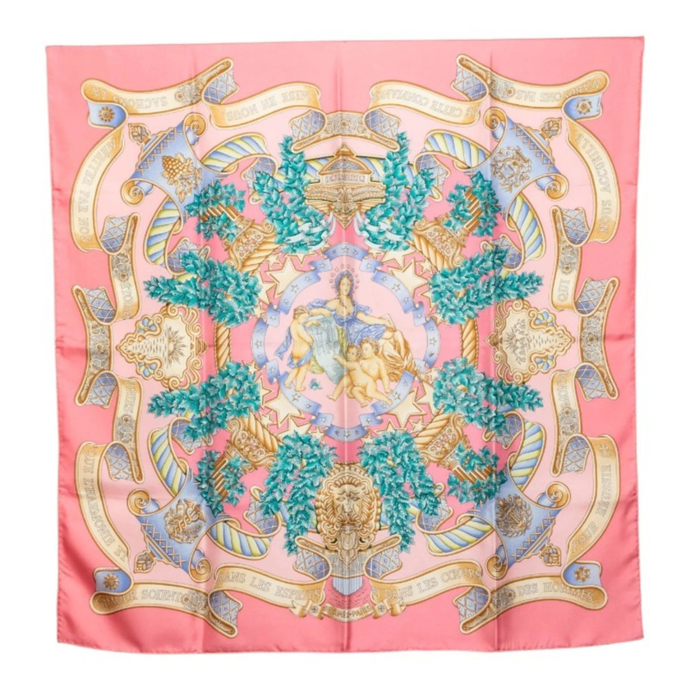Hermes Carre 90 EUROPE Scarf/Muffler, Pink Multicolor Silk, Women's